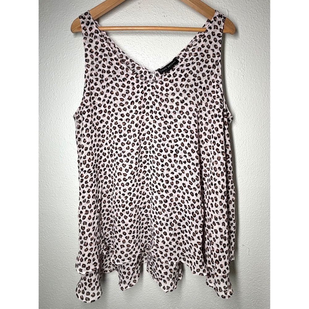 Lane Bryant Leopard Print Sleeveless Ruffle Tank Top Blouse 18 Relaxed Vneck NEW - Picture 8 of 8